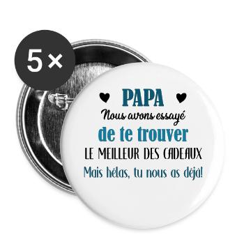 Papa, meilleur des cadeaux - Lot de 5 grands badges (56 mm) - blanc - Devant