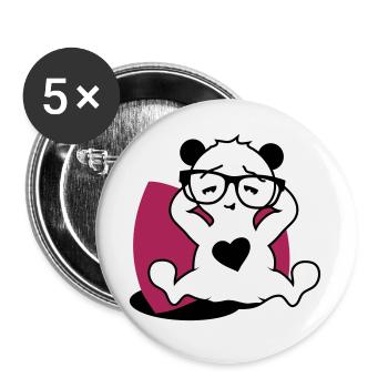 Panda avec des lunettes de nerd et un bouton de coeur en se détendant - Lot de 5 grands badges (56 mm) - blanc - Devant