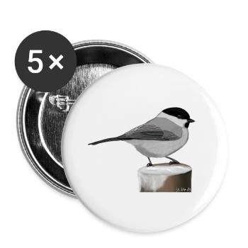 Painted willow tit bird animal design - Buttons large 2.2''/56 mm (5-pack) - white - Front