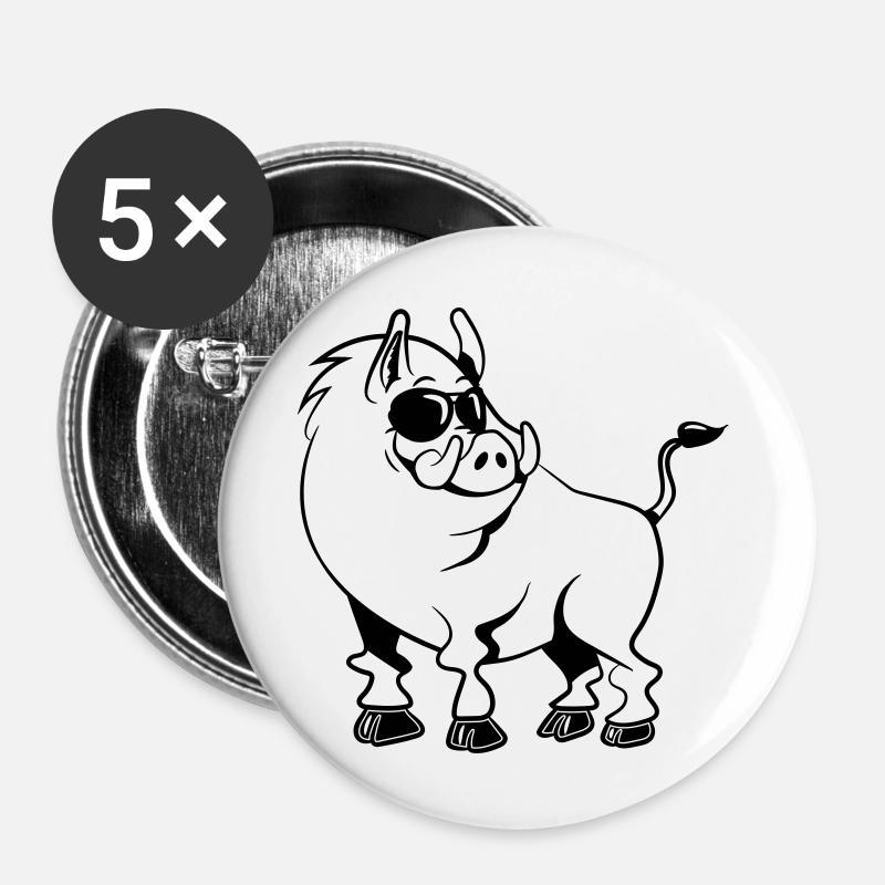 wildschwein refroidir des lunettes de soleil drôle - Lot de 5 grands badges (56 mm) - blanc