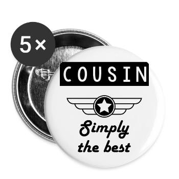 Oncle / Tante / Cousin / Cousine - Lot de 5 grands badges (56 mm) - blanc - Devant