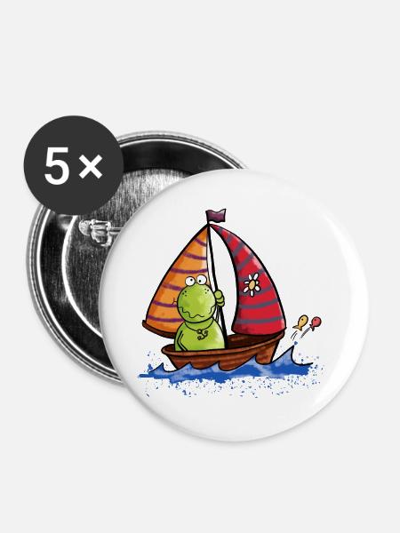 Frosch auf See - Buttons groß 56 mm (5er Pack) - Weiß