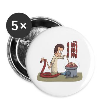 Saucisse de viande couteau de boucher - Lot de 5 grands badges (56 mm) - blanc - Devant