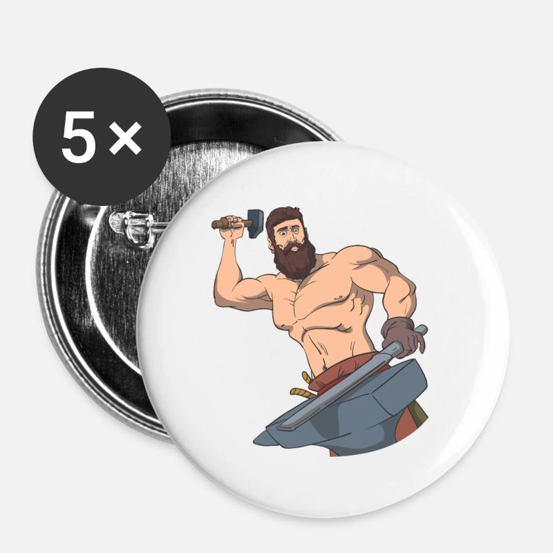 Épée de forgeron marteau d'enclume - Lot de 5 grands badges (56 mm) - blanc