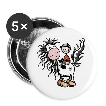 Junge aufm Pferdchen - Buttons groß 56 mm (5er Pack) - Weiß - Vorne