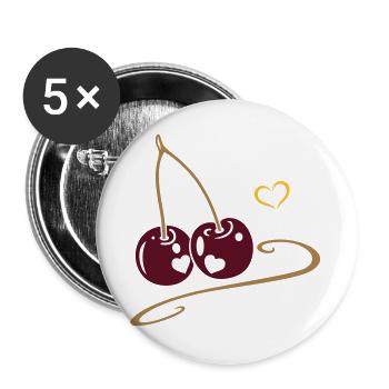 Two cherries with hearts, in love. - Buttons large 2.2''/56 mm (5-pack) - white - Front