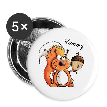 Yummy Squirrel - Wildlife - Funny - Gift - Cartoon - Buttons large 2.2''/56 mm (5-pack) - white - Front