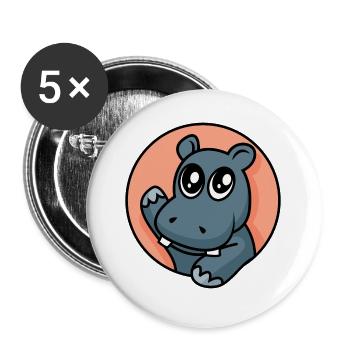 Hippopotame drôle - conception - Lot de 5 grands badges (56 mm) - blanc - Devant