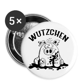 Wutzchen - Schwein - Schweine - Sau - Buttons groß 56 mm (5er Pack) - Weiß - Vorne