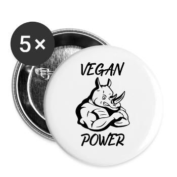 Vegan Power Nashorn Geschenk - Buttons groß 56 mm (5er Pack) - Weiß - Vorne