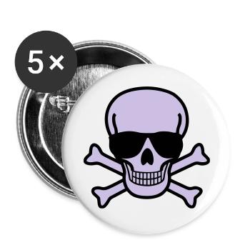 Skull with Sunglasses - 2 colors - Buttons large 2.2''/56 mm (5-pack) - white - Front