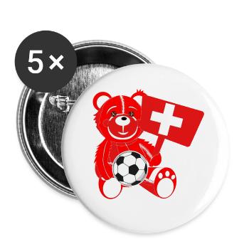 Teddy Fussball Schweiz - Buttons groß 56 mm (5er Pack) - Weiß - Vorne