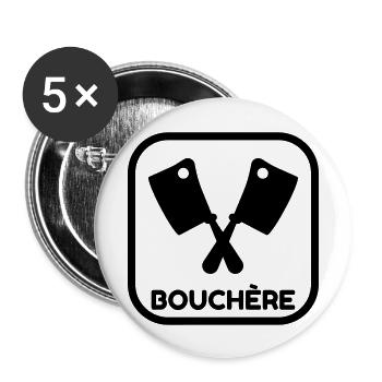 boucher / boucherie / charcutier / viande - Lot de 5 grands badges (56 mm) - blanc - Devant
