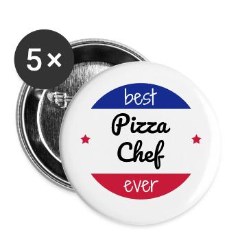 pizza / pizzaiolo / chef / italie / pizzaiola - Lot de 5 grands badges (56 mm) - blanc - Devant