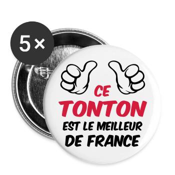Tonton / Tata / Parrain / Marraine / Tante / Oncle - Lot de 5 grands badges (56 mm) - blanc - Devant