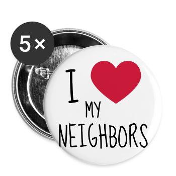 Nachbar / Nachbarschaft / Nachbarin / Haus - Buttons groß 56 mm (5er Pack) - Weiß - Vorne