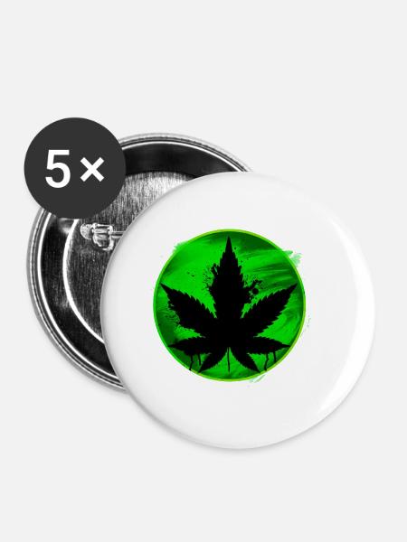 Cannabisblatt - Buttons groß 56 mm (5er Pack) - Weiß