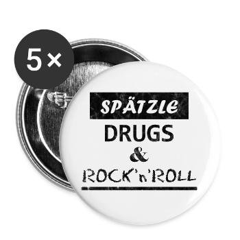 Spätzle Drugs & Rock'n'Roll - Buttons groß 56 mm (5er Pack) - Weiß - Vorne