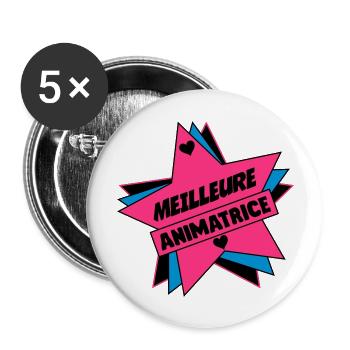 Animateur / Animatrice / Animator / Animador / No - Buttons groß 56 mm (5er Pack) - Weiß - Vorne