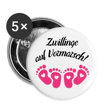 zwillinge auf vormarsch - Buttons groß 56 mm (5er Pack) - Weiß - Vorne