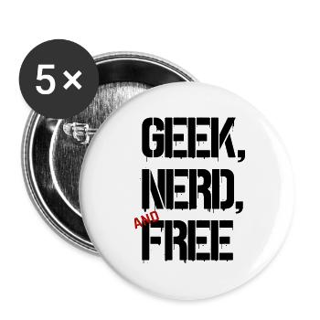 GEEK, NERD AND FREE - Buttons large 2.2''/56 mm (5-pack) - white - Front