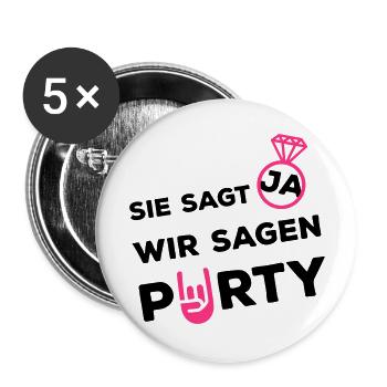 sie sagt ja wir party ring - Buttons groß 56 mm (5er Pack) - Weiß - Vorne