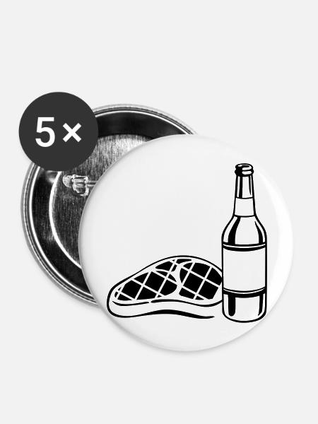 steak beer - Buttons groß 56 mm (5er Pack) - Weiß