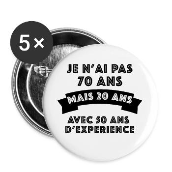 Vieux mais 20 ans d'expérience - Lot de 5 grands badges (56 mm) - blanc - Devant