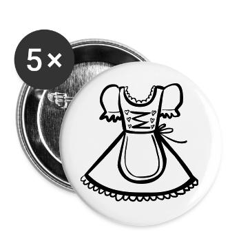 Dirndl – Schwarz-Weiß-Zeichnung – einfärbbar - Buttons groß 56 mm (5er Pack) - Weiß - Vorne