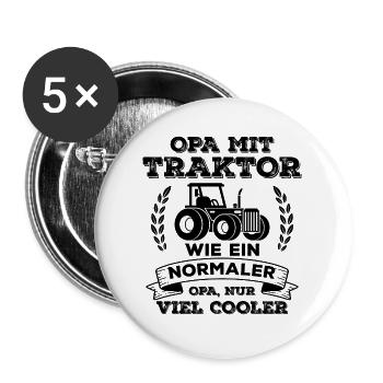 Opa mit Traktor Bauer Landwirt Geschenk - Buttons groß 56 mm (5er Pack) - Weiß - Vorne