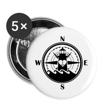 leuchtturm_kompass_01 - Buttons groß 56 mm (5er Pack) - Weiß - Vorne