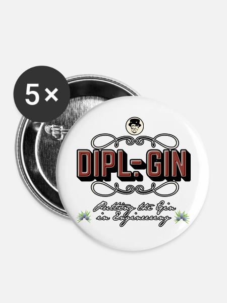 Gin-T-Shirt Dipl.-Gin - Buttons groß 56 mm (5er Pack) - Weiß