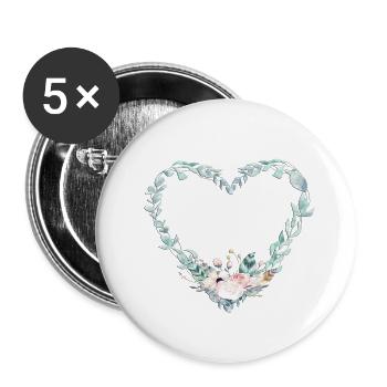 heart_watercolour_wreath_kopieren_uuuu - Buttons groß 56 mm (5er Pack) - Weiß - Vorne