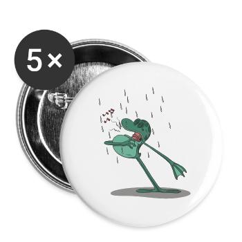 Lustiger Frosch singt im Regen - Buttons groß 56 mm (5er Pack) - Weiß - Vorne