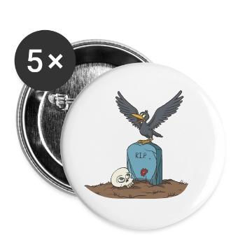 Krähe auf Grabstein mit Schädel - Buttons groß 56 mm (5er Pack) - Weiß - Vorne