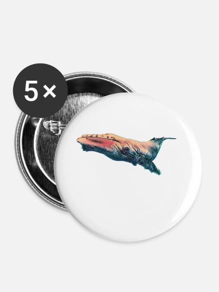 Humpback whale - Buttons large 2.2''/56 mm (5-pack) - white