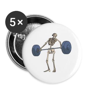 Skelett mit Langhantel Gewichtheben Squat Fitness - Buttons groß 56 mm (5er Pack) - Weiß - Vorne