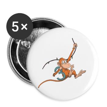Affe Kindergeburtstag 3. Geburtstag Geschenk - Buttons groß 56 mm (5er Pack) - Weiß - Vorne