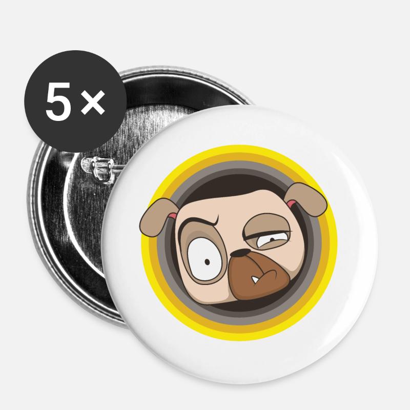 Don't Panic | Der Mops ist am Start | Mops Show - Buttons groß 56 mm (5er Pack) - Weiß