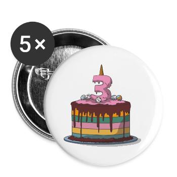 Geburtstagstorte Kindergeburtstag 3. Geburtstag - Buttons groß 56 mm (5er Pack) - Weiß - Vorne