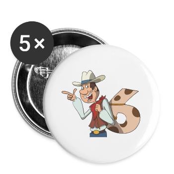 Cowboy children's birthday 6th birthday - Buttons large 2.2''/56 mm (5-pack) - white - Front