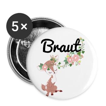 Braut Bride to be JGA Reh Blumen Rehe Blumenkranz - Buttons groß 56 mm (5er Pack) - Weiß - Vorne