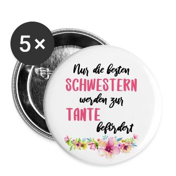 Schwester Tante Schwangerschaft Schwanger Mama - Buttons groß 56 mm (5er Pack) - Weiß - Vorne