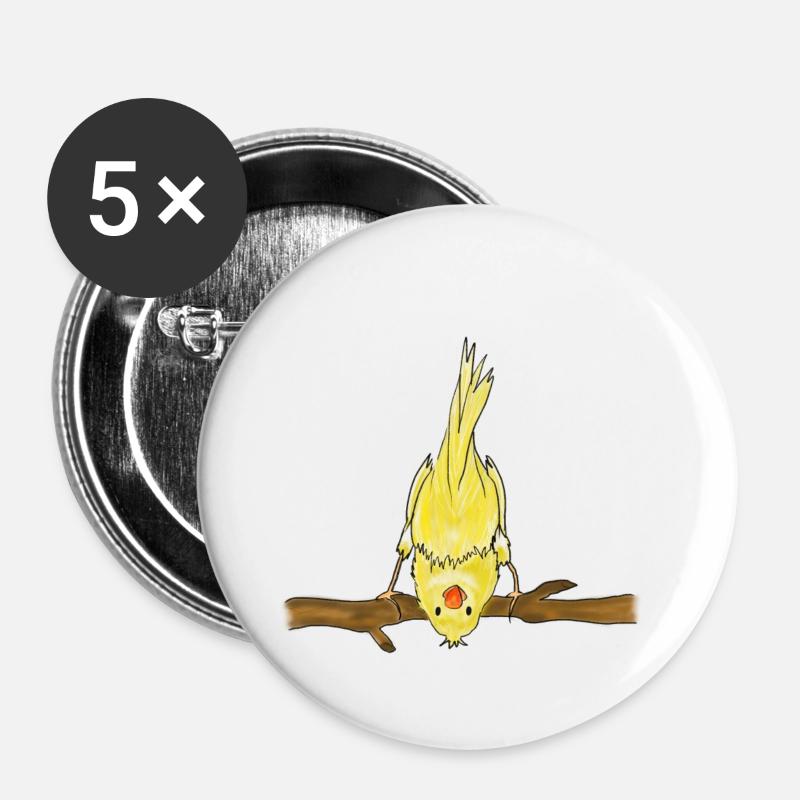 oiseau mignon sur l’illustration de branche - Lot de 5 grands badges (56 mm) - blanc
