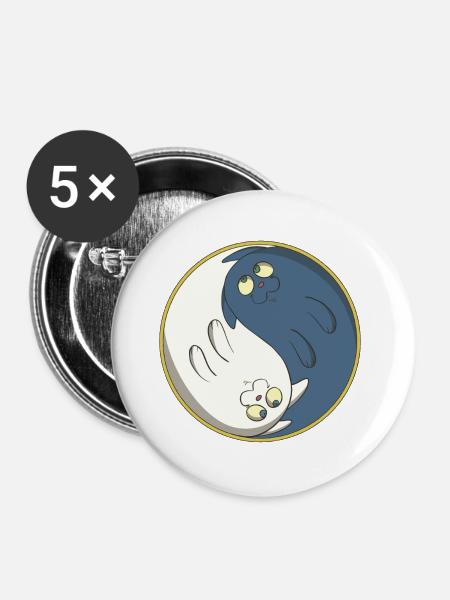 Katzen Ying Yang - Buttons groß 56 mm (5er Pack) - Weiß