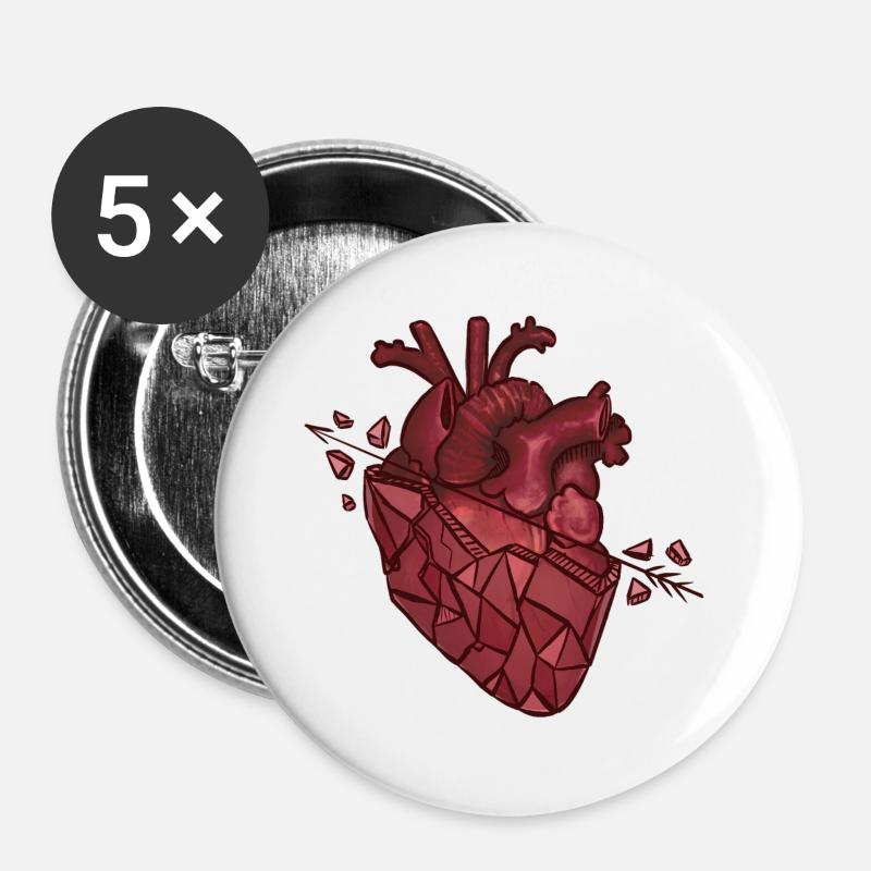 steinernes Herz - Buttons groß 56 mm (5er Pack) - Weiß