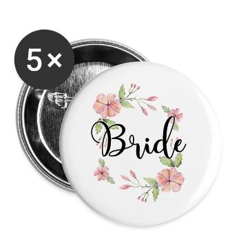 Bride Bride to be wreath of flowers flowers engagement JGA - Buttons large 2.2''/56 mm (5-pack) - white - Front
