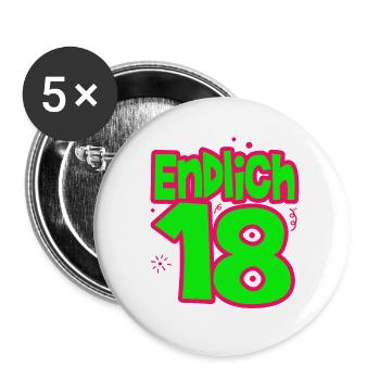 18. Geburtstag - Endlich 18 - Buttons groß 56 mm (5er Pack) - Weiß - Vorne