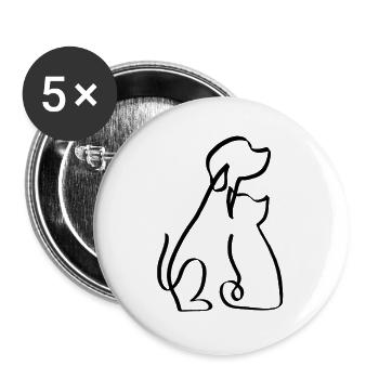 Chien et chat une ligne noir - Lot de 5 grands badges (56 mm) - blanc - Devant