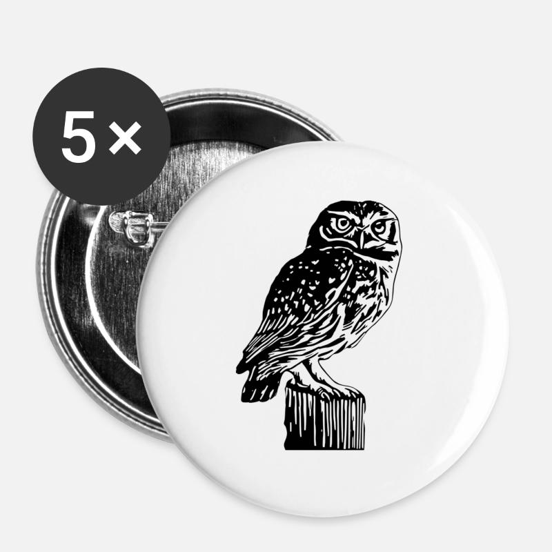 Eule - Buttons groß 56 mm (5er Pack) - Weiß